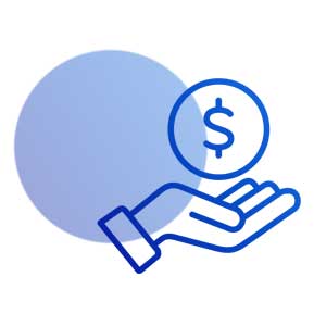  A simple icon of a hand holding a dollar sign, outlined in blue against a gradient grayish background, symbolizing affordability or cost-effective options.