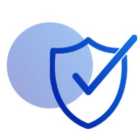 A blue shield with a checkmark icon centered on a light grayish gradient background, representing professionalism or certified quality.